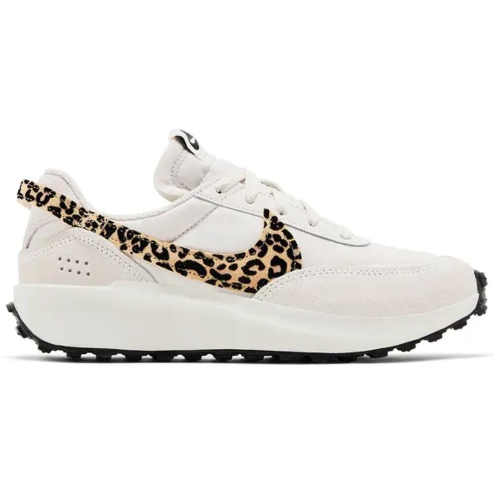 Nike Women's Cream Sneaker with Leopard Swoosh Accent